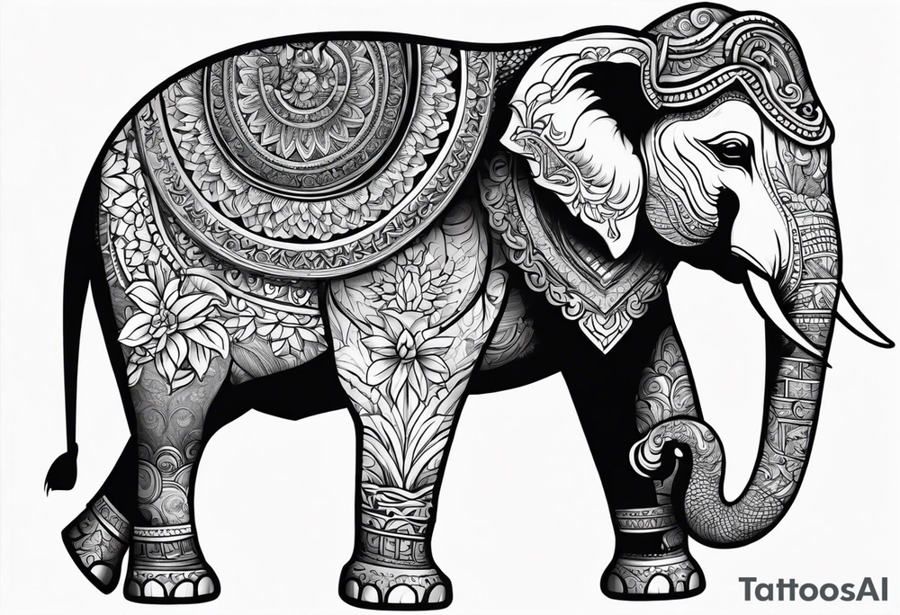 A Thai style design that is round and with an Asian elephant in the middle tattoo idea