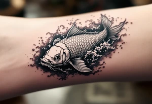 traditional koi fish swimming upstream through turbulent waves tattoo idea