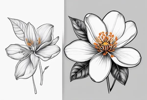 A single orange blossom next to a single orange slice. Simple line art tattoo idea
