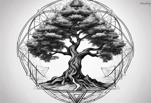 Yggdrasil tree with 3 minimalistic triangles tattoo idea