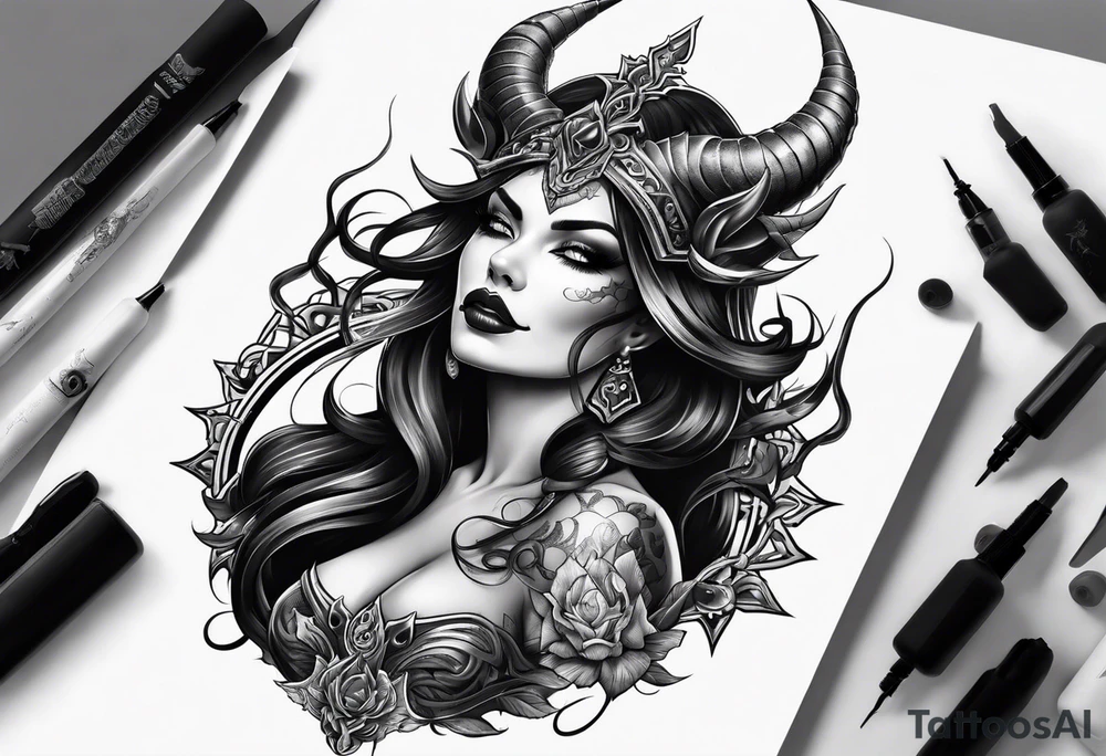 Sexy demon devil woman tattoo idea