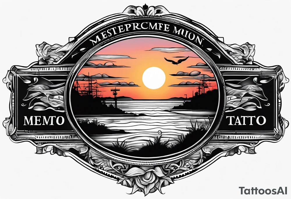 drawing of a sunset with the inscription Memento mori tattoo idea