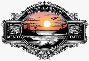 drawing of a sunset with the inscription Memento mori tattoo idea