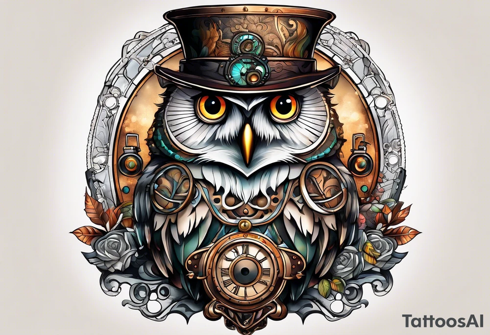 Steampunk owl tattoo idea