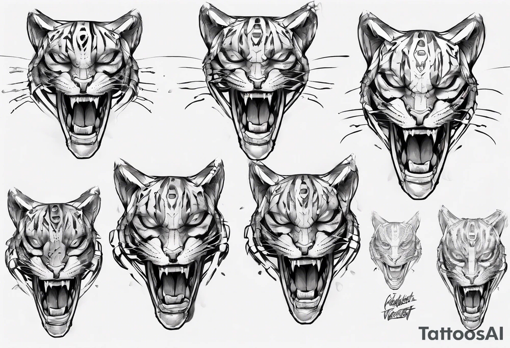 cybernetic ocelot full body teeth showing tattoo idea