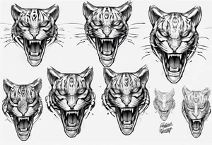 cybernetic ocelot full body teeth showing tattoo idea