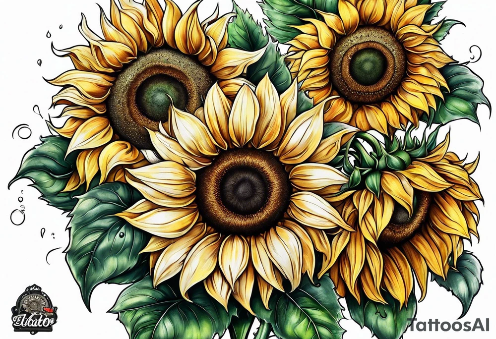 Sunflowers with three paws tattoo idea