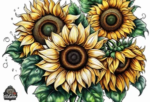 Sunflowers with three paws tattoo idea