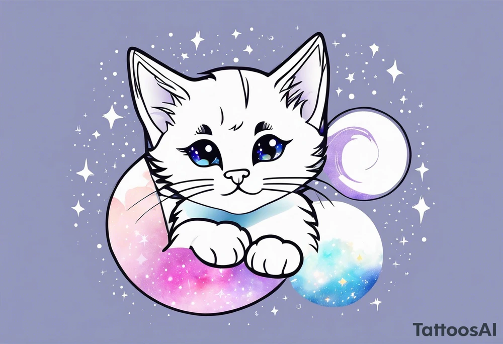 Cute kitten and galaxy tattoo idea