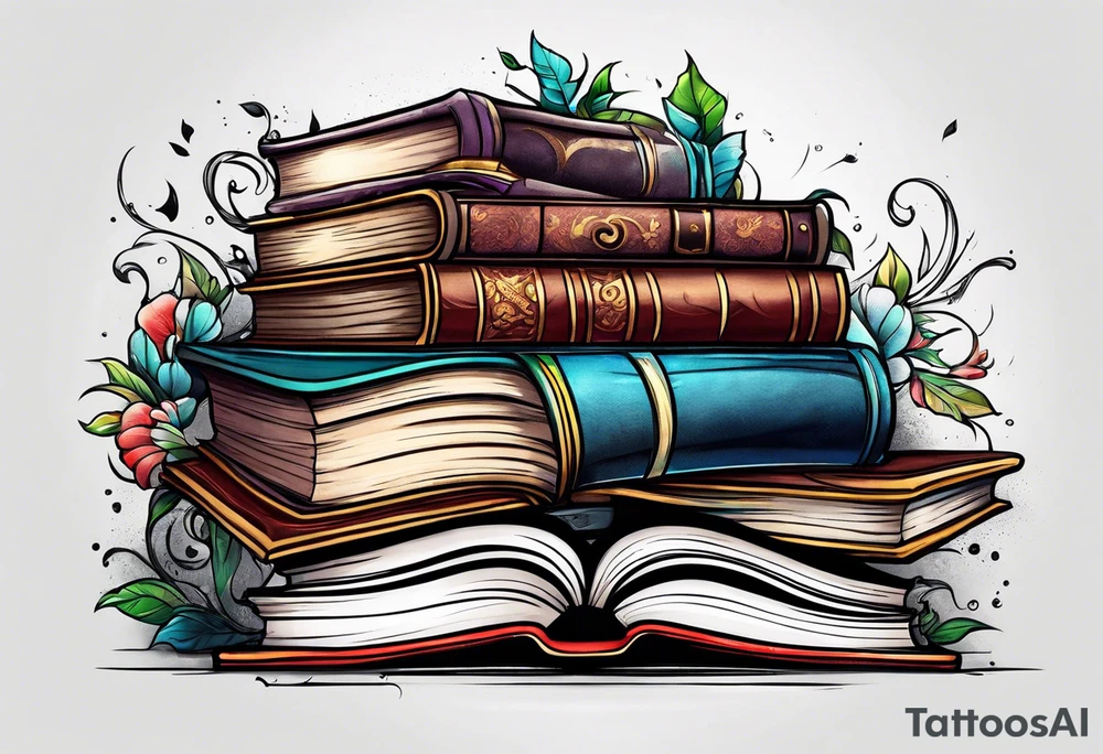 pile of books tattoo idea