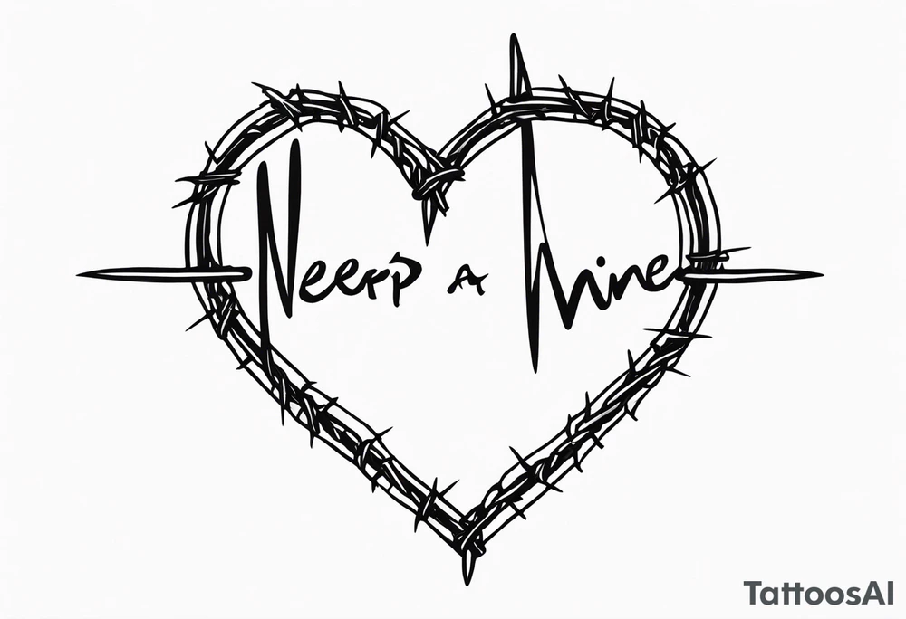 the words “i keep a close eye on this heart of mine” with barbed wire wrapped around it for a long spine tattoo tattoo idea