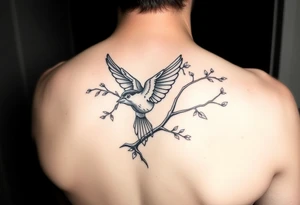 wind up bird in persimmon tree tattoo idea