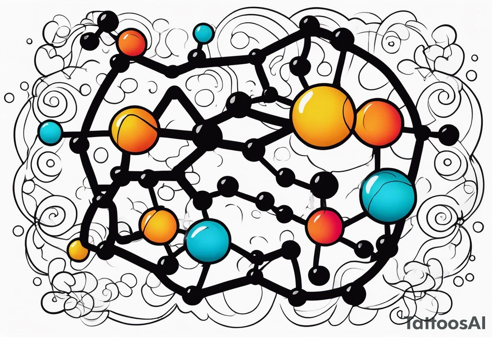 serotonin molecule with its atoms and bonds tattoo idea