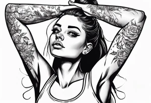 Cute girl stretching he arms above her head. She is wearing a sleeveless shirt tattoo idea