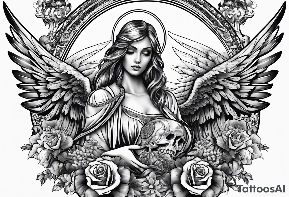 Angel with skull as face tattoo idea