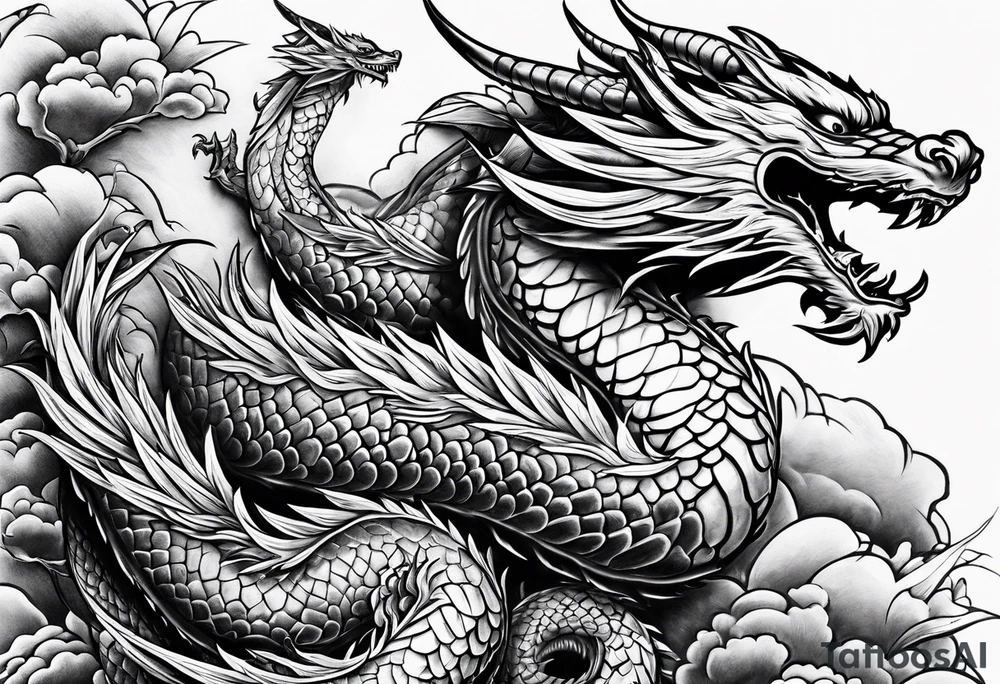 Family of five flying dragons tattoo idea