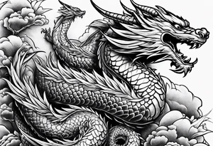 Family of five flying dragons tattoo idea