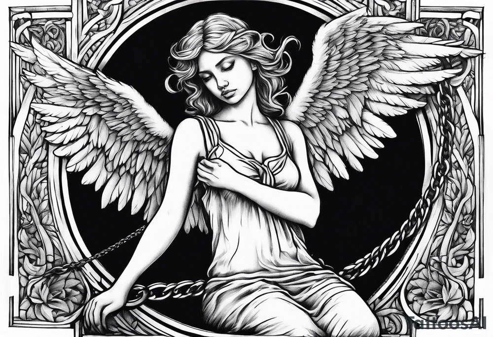 sad angel on swing tattoo idea