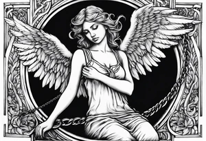 sad angel on swing tattoo idea