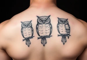 Hear no evil, see no evil, speak no evil owls tattoo idea