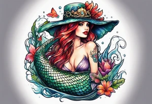 Mermaid wearing an alligator hat tattoo idea