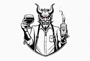 Devil holding whiskey bottle tattoo idea