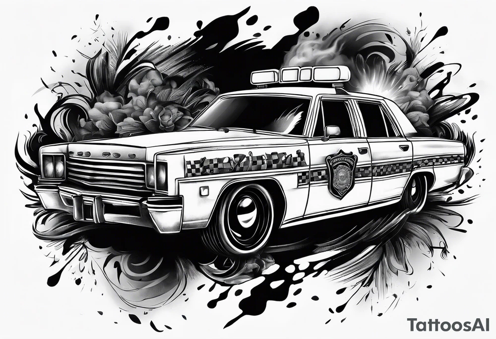 destroyed police car on fire tattoo idea