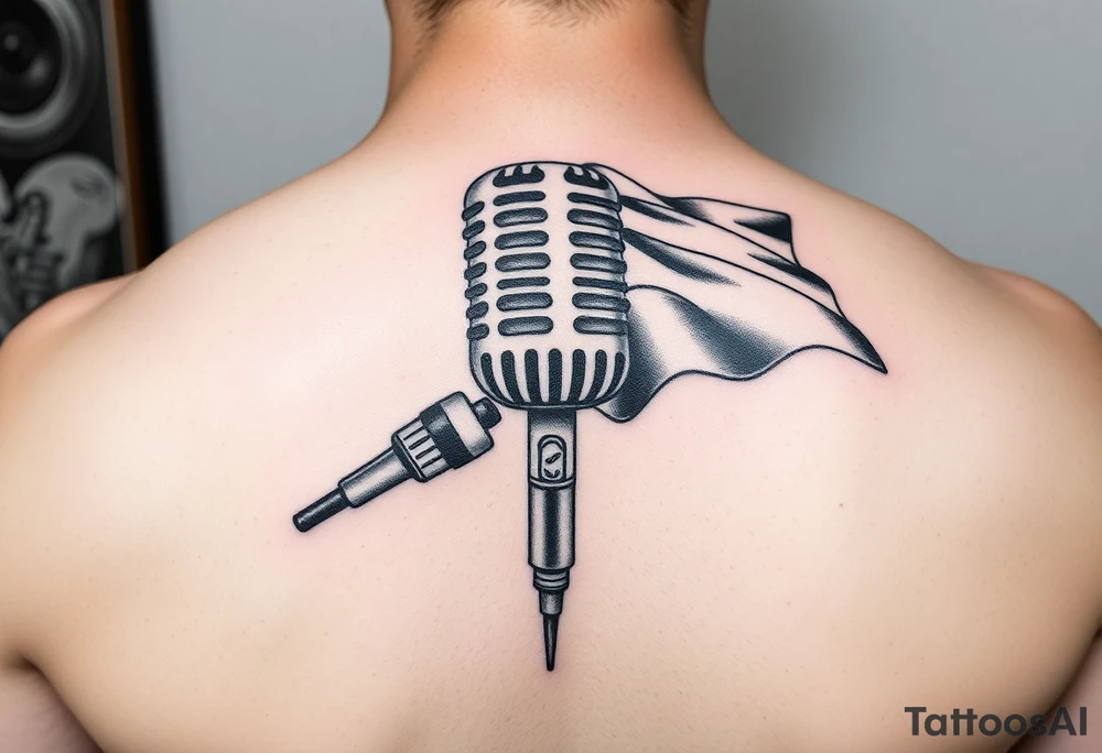 Microphone with a box mic flag tattoo idea