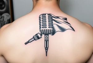 Microphone with a box mic flag tattoo idea