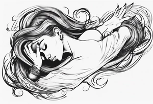 woman laying with her back facing the front and her hair flowing tattoo idea