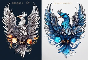 phoenix sur une lune bleu tattoo idea