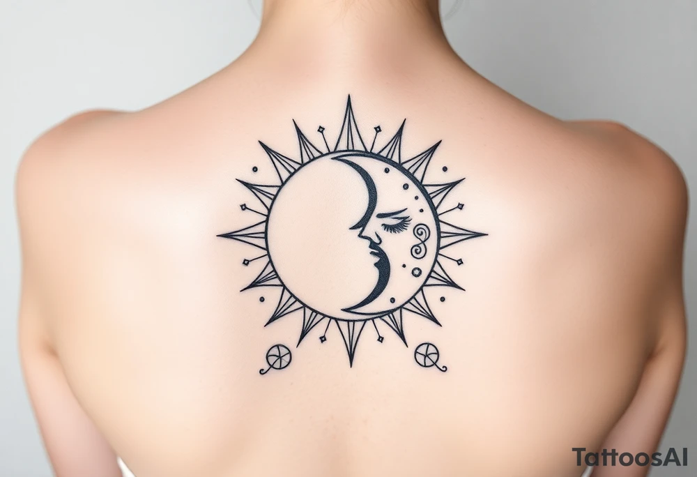 celestial sun and moon embrace with constellation patterns tattoo idea celestial sun and moon embrace with constellation patterns tattoo idea