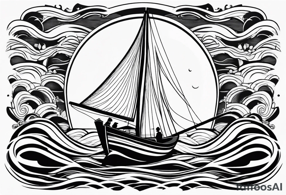 Hula girl on a sailboat with waves tattoo idea