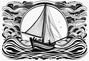 Hula girl on a sailboat with waves tattoo idea