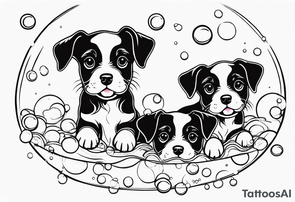 cute puppies floating up in bubbles tattoo idea