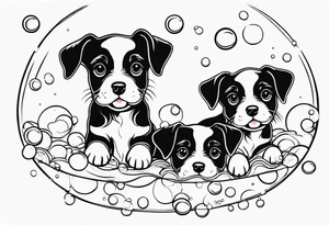 cute puppies floating up in bubbles tattoo idea