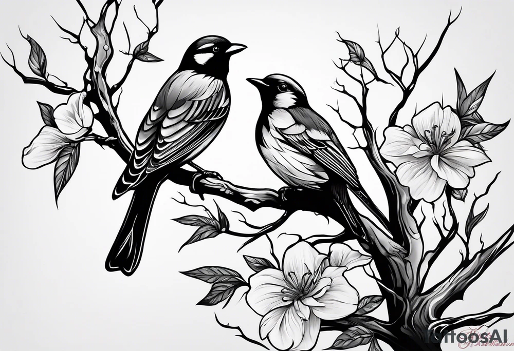 dry branch with shadows of birds tattoo idea