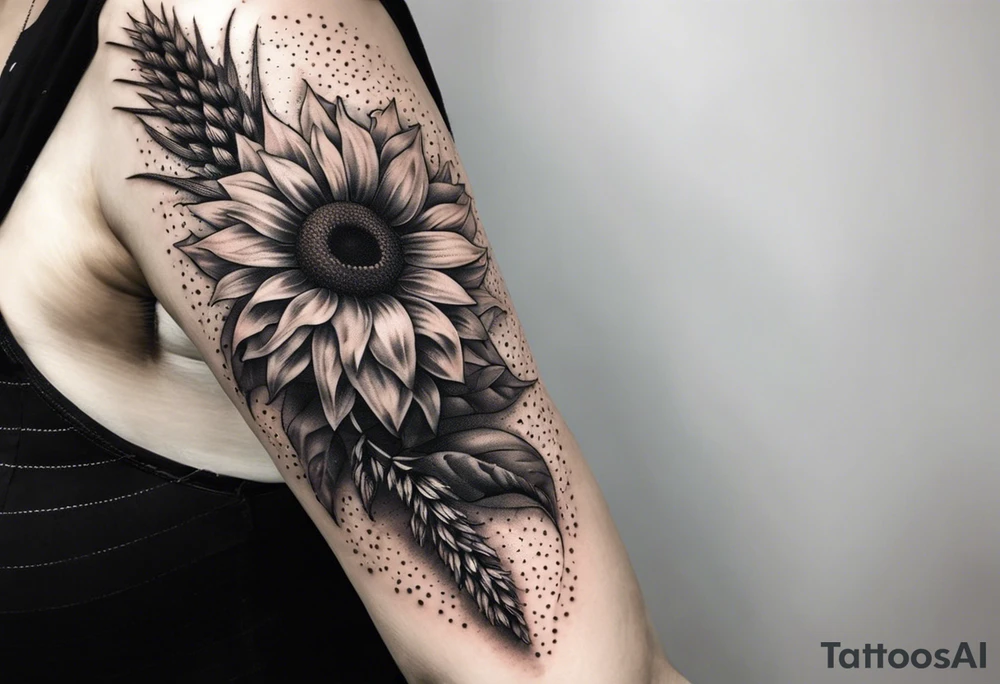 Sunflower, wheat, and barbed wire half sleeve tattoo idea
