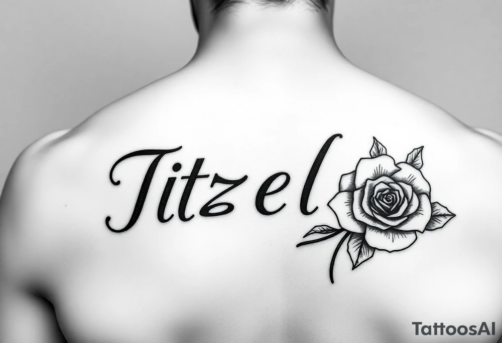 Itzel name on arm with a rose on the side tattoo idea