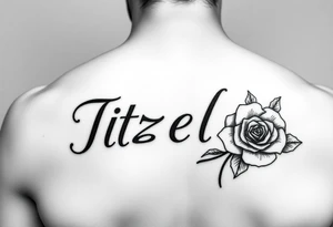 Itzel name on arm with a rose on the side tattoo idea