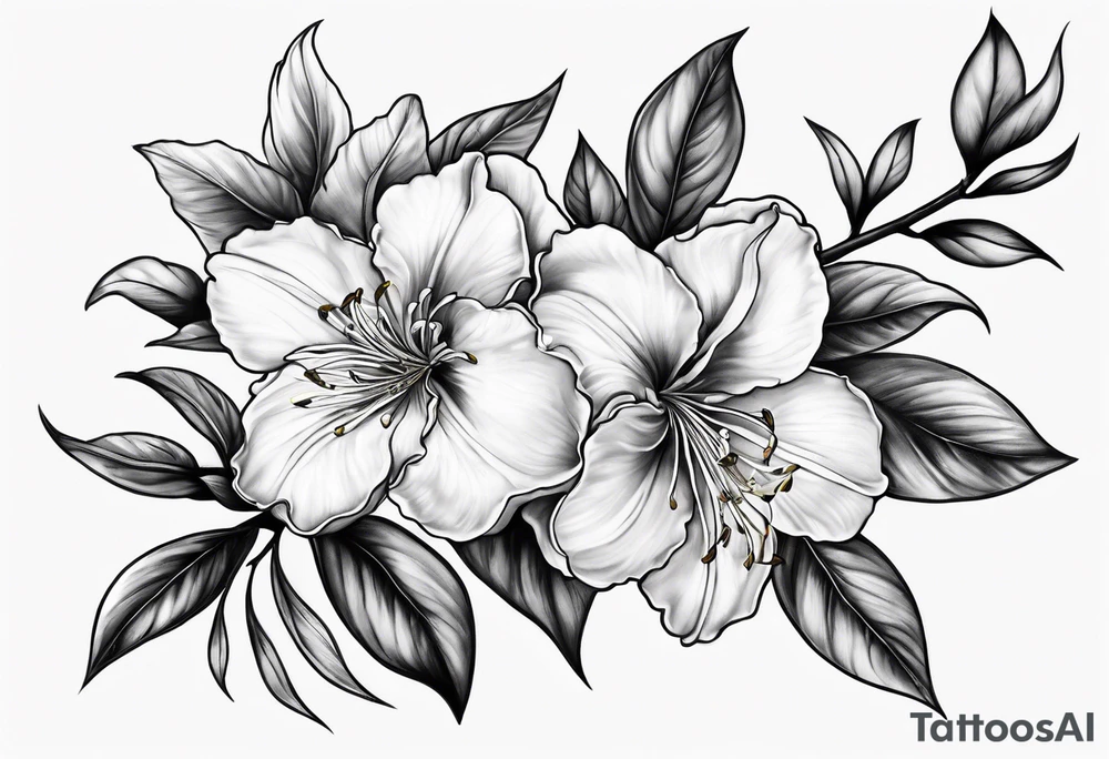 5-petal azaleas along a long branch tattoo idea