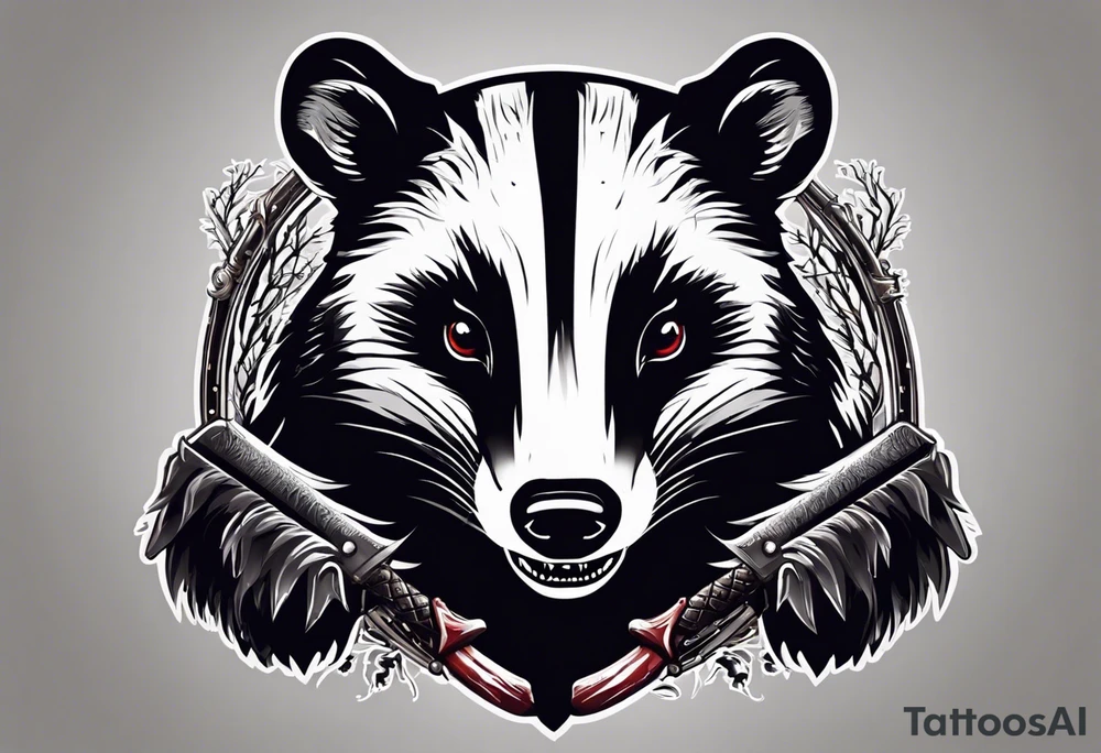 Draw me psychopath badger/Warrior with aggressive full body, killer face with a smile, very long nails and he attacks like a Bloody Gladiator to us and also, he has very deadly looking. He fights with his nails. Everybody scares after their first sight. Give me horror type Badger Tattoo. tattoo idea