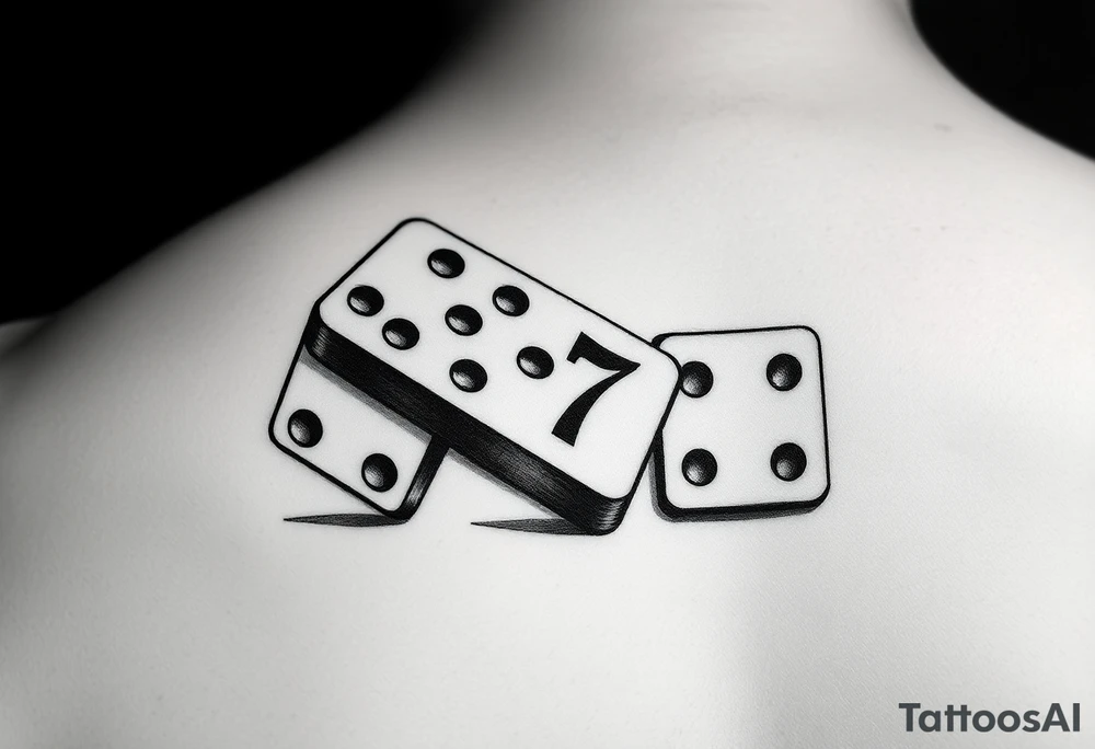 Three realisticdomino tiles falling onto each other , showing the pips 8, 7, and 6. tattoo idea
