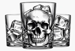 Whiskey glass with skull ice cubes tattoo idea