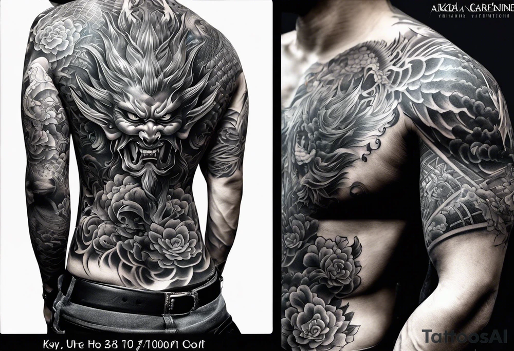 Asian tattoo back design yakuza demon zombie warrior swords tattoo idea