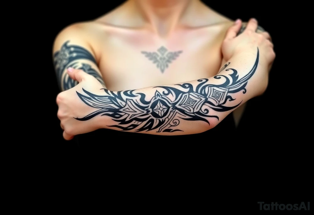 bold line dark shamanstyle tattoo idea