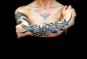 bold line dark shamanstyle tattoo idea