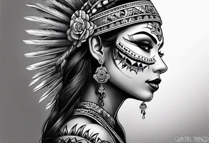 Aztec princess side profile day of the dead tattoo idea
