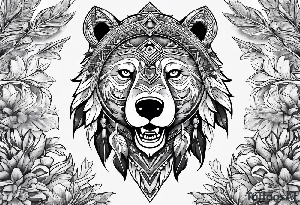 Snow bear shaman head tattoo idea