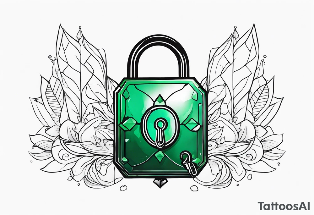 Lock and key with emerald stone tattoo idea